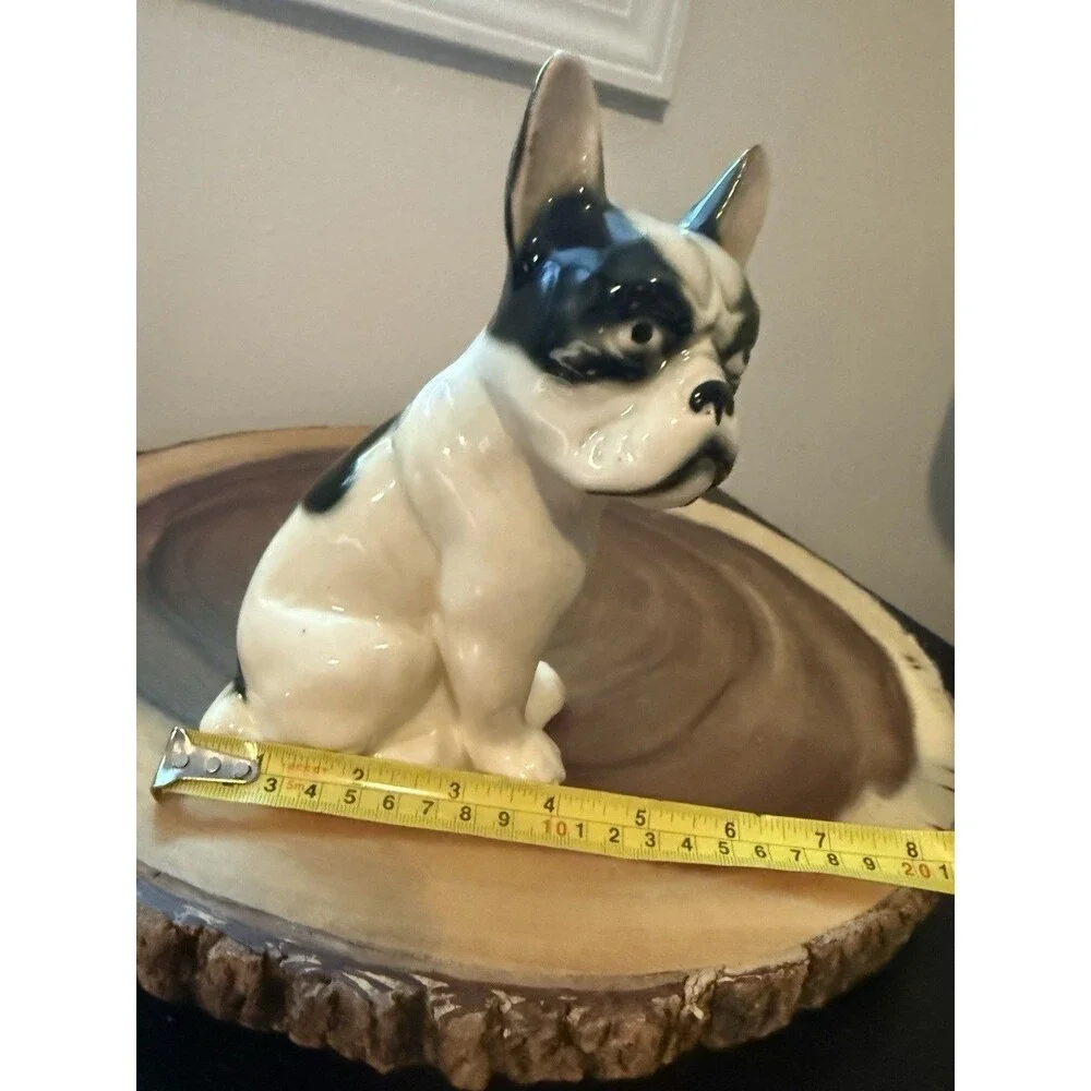 Vintage French Bulldog Statue Black & White 7 1/2” Tall